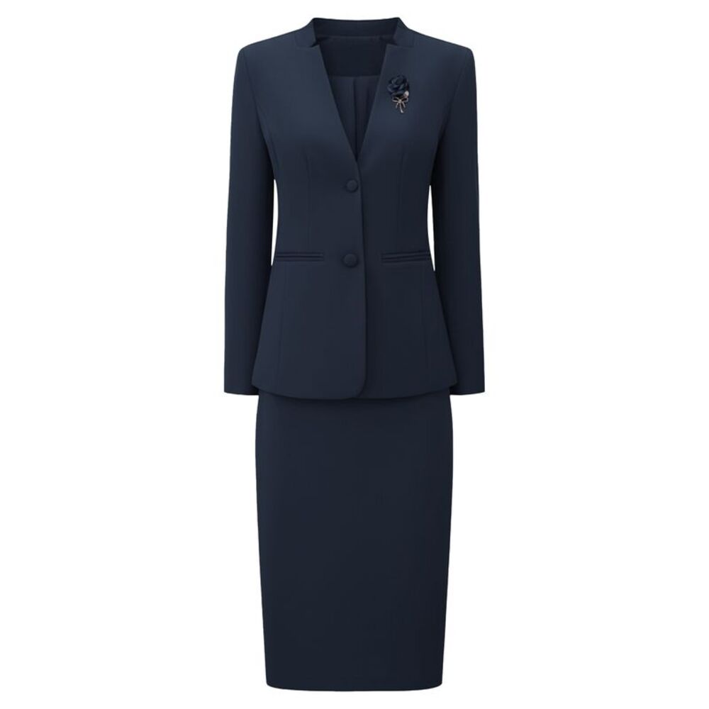 Women Business Work Suit Set 2 Piece Outfit Blazers Skirt Navy Blue